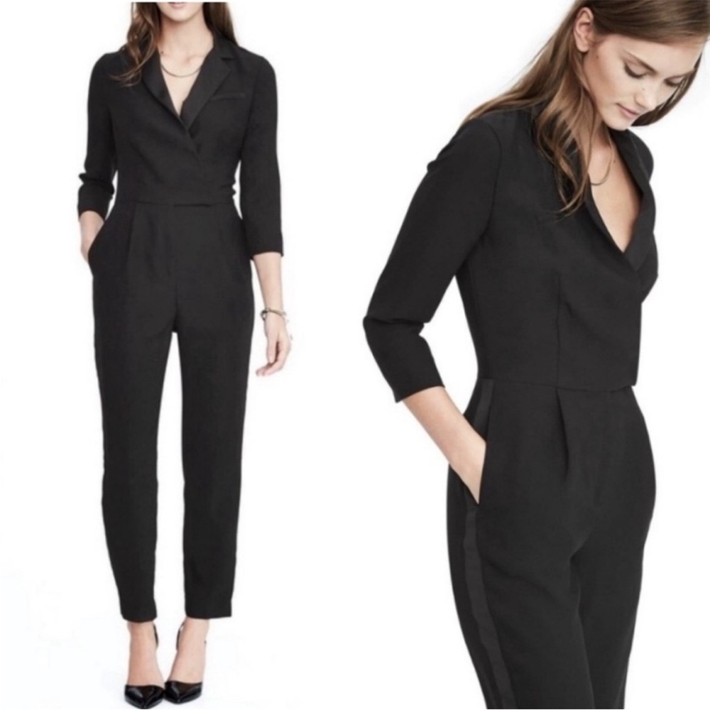Banana Republic Women’s Tuxedo Jumpsuit Black Tailored One Piece Pant Suit 4